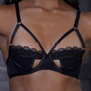 Hustler Hollywood Daisy Cut-out Bra, black lace